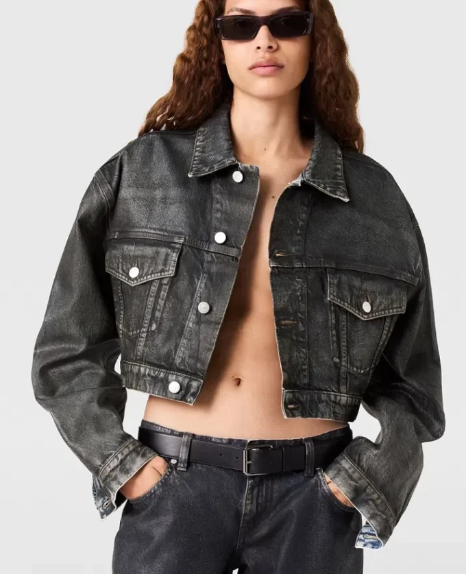 Aged Paneled Cropped Denim Jacket Aged Paneled Cropped Denim Jacket