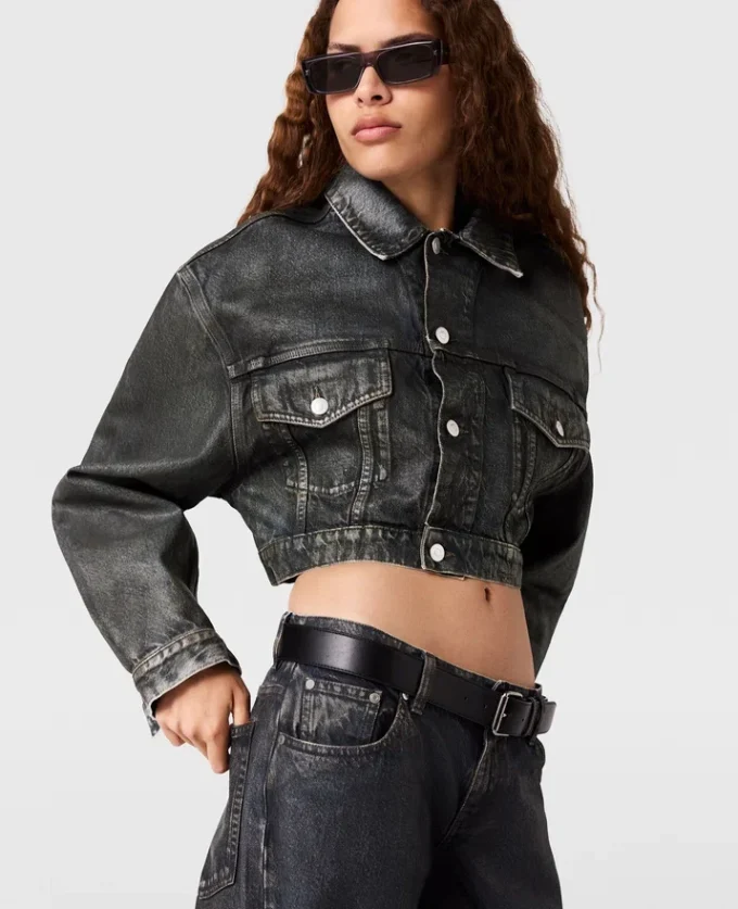 Aged Paneled Cropped Denim Jacket Aged Paneled Cropped Denim Jacket