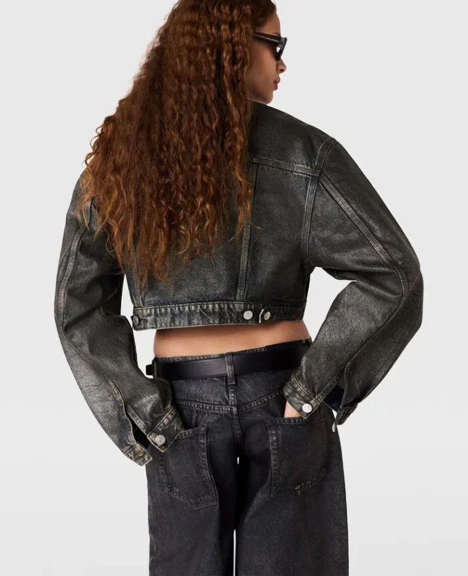 Aged Paneled Cropped Denim Jacket Aged Paneled Cropped Denim Jacket