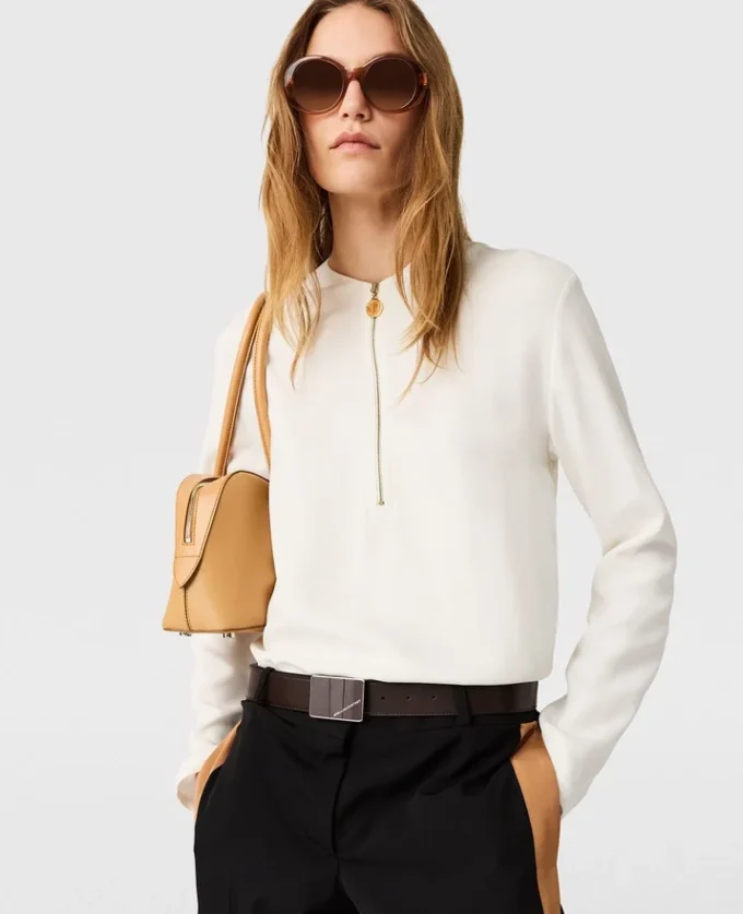 Arlesa Double Split Hem Zip Blouse Arlesa Double Split Hem Zip Blouse