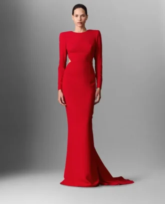 Backless Long-Sleeve Floor-Length Dress