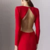 Backless Long-Sleeve Floor-Length Dress Backless Long-Sleeve Floor-Length Dress