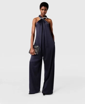 Ball-Chain Halterneck Satin Jumpsuit