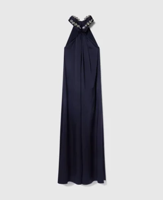 Ball-Chain Halterneck Satin Maxi Dress