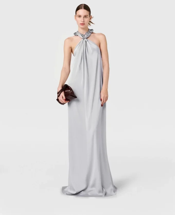 Ball-Chain Halterneck Satin Maxi Dress Ball-Chain Halterneck Satin Maxi Dress