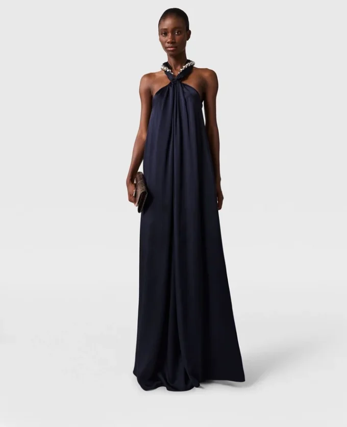 Ball-Chain Halterneck Satin Maxi Dress Ball-Chain Halterneck Satin Maxi Dress