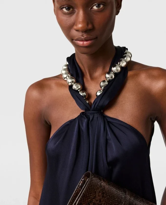 Ball-Chain Halterneck Satin Maxi Dress Ball-Chain Halterneck Satin Maxi Dress