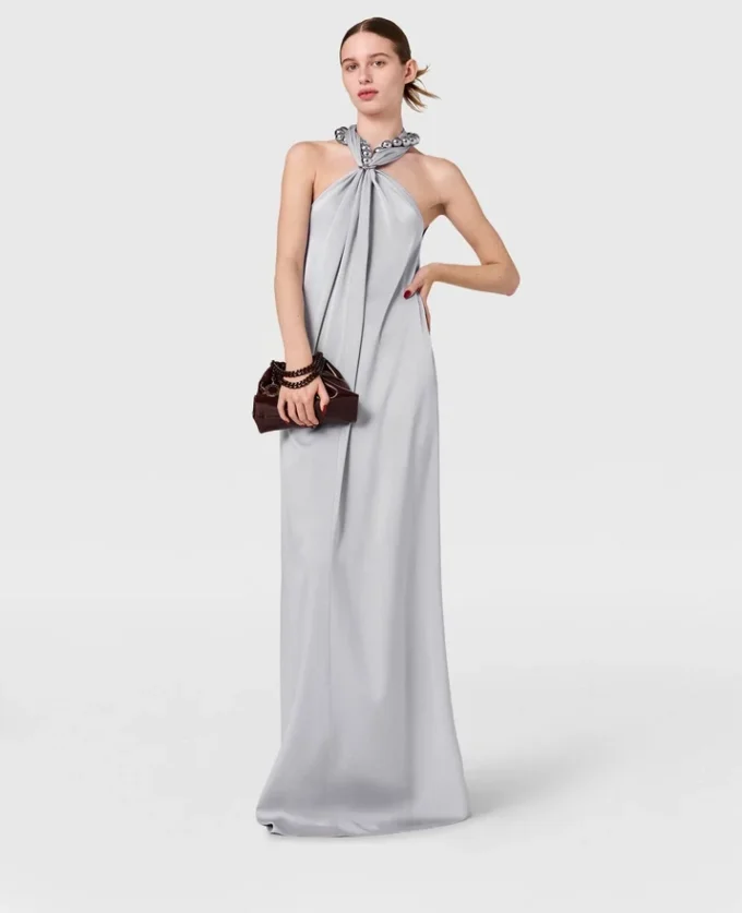 Ball-Chain Halterneck Satin Maxi Dress Ball-Chain Halterneck Satin Maxi Dress