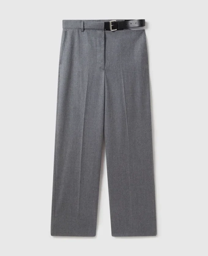 Belted Flannel Straight-Leg Pants Belted Flannel Straight-Leg Pants