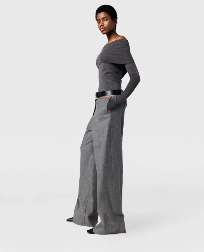 Belted Flannel Straight-Leg Pants Belted Flannel Straight-Leg Pants