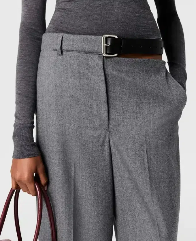 Belted Flannel Straight-Leg Pants Belted Flannel Straight-Leg Pants