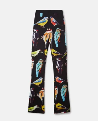 Bird Crest Print Stretch Flared Trousers