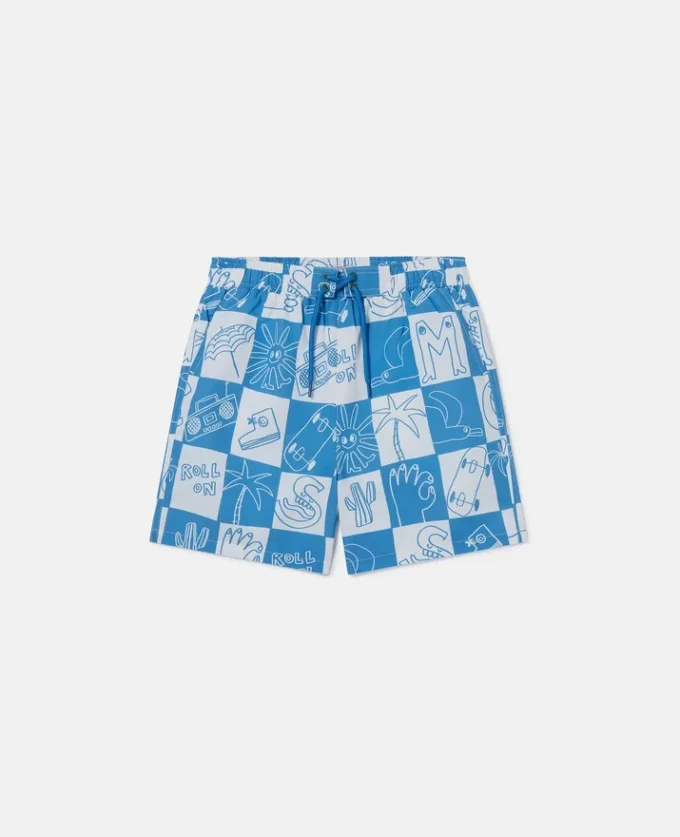 Brand Lettering Check Swim Shorts Brand Lettering Check Swim Shorts