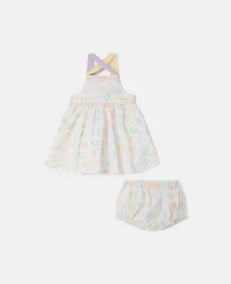 Brand Print Dress and Bloomers Set