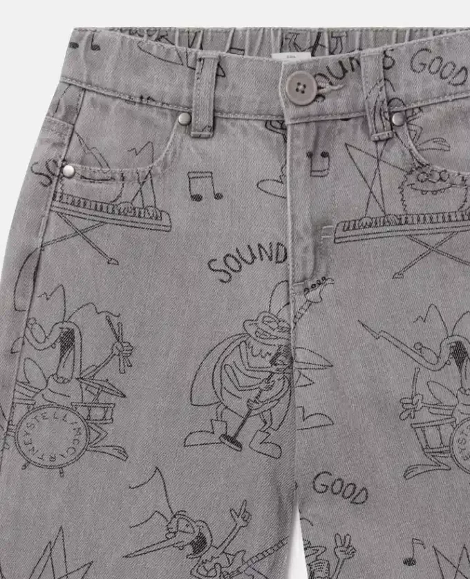 Bug Band Print Denim Jeans Bug Band Print Denim Jeans