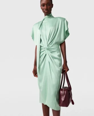 Cap-Sleeve Halterneck Twist Midi Dress