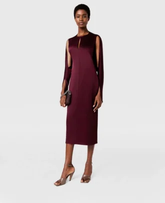 Cape-Sleeve Cut-Out Satin Midi Dress
