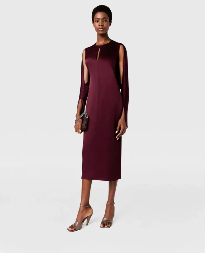 Cape-Sleeve Cut-Out Satin Midi Dress Cape-Sleeve Cut-Out Satin Midi Dress