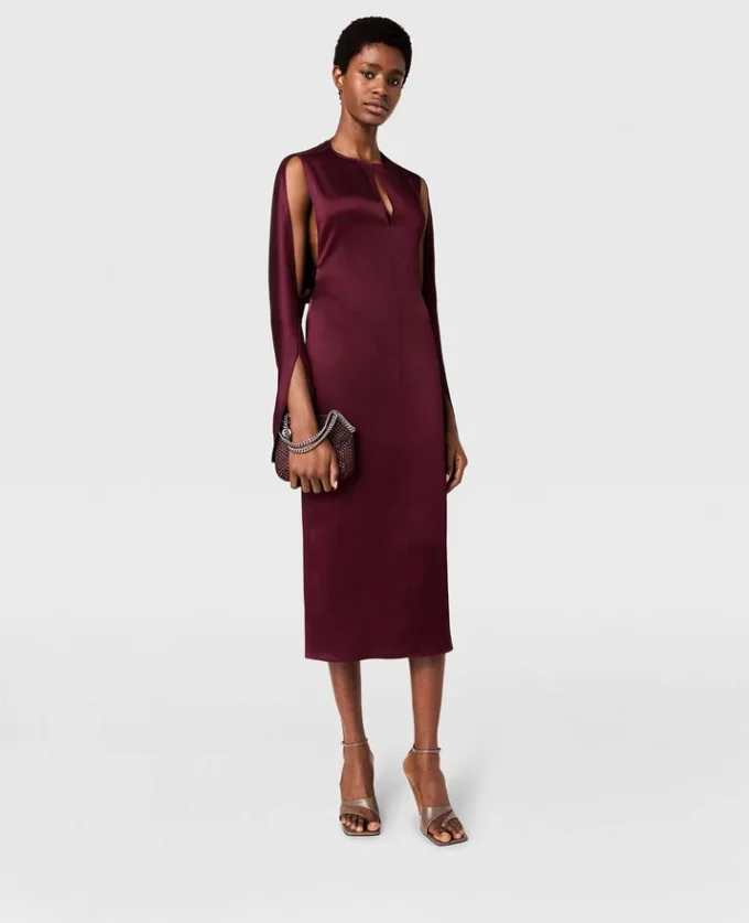 Cape-Sleeve Cut-Out Satin Midi Dress Cape-Sleeve Cut-Out Satin Midi Dress