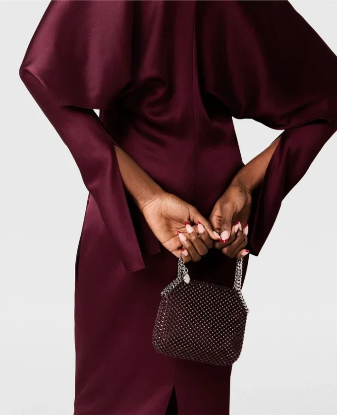 Cape-Sleeve Cut-Out Satin Midi Dress Cape-Sleeve Cut-Out Satin Midi Dress