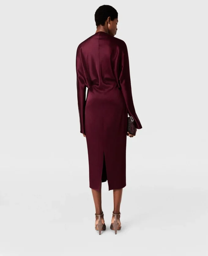Cape-Sleeve Cut-Out Satin Midi Dress Cape-Sleeve Cut-Out Satin Midi Dress
