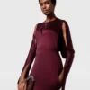 Cape-Sleeve Cut-Out Satin Midi Dress Cape-Sleeve Cut-Out Satin Midi Dress