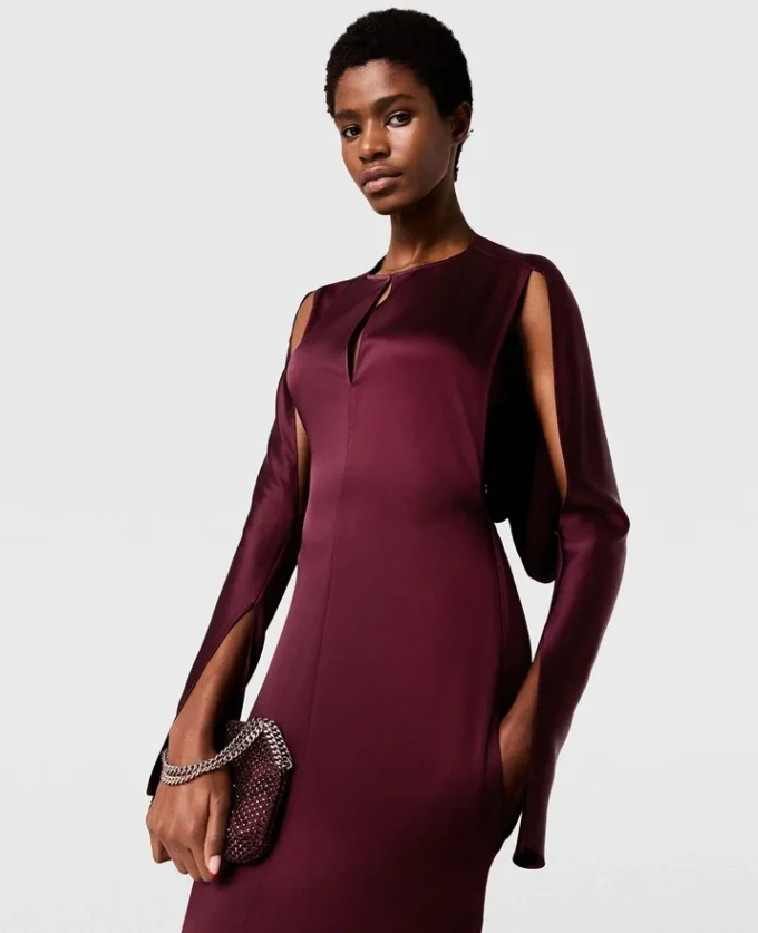 Cape-Sleeve Cut-Out Satin Midi Dress Cape-Sleeve Cut-Out Satin Midi Dress