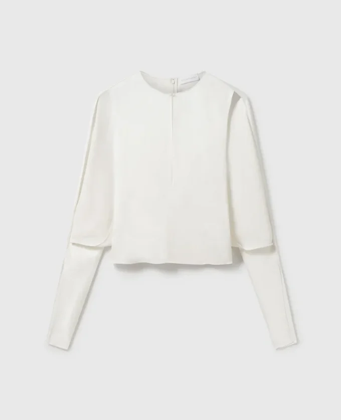 Cape-Sleeve Cut-Out Satin Top Cape-Sleeve Cut-Out Satin Top