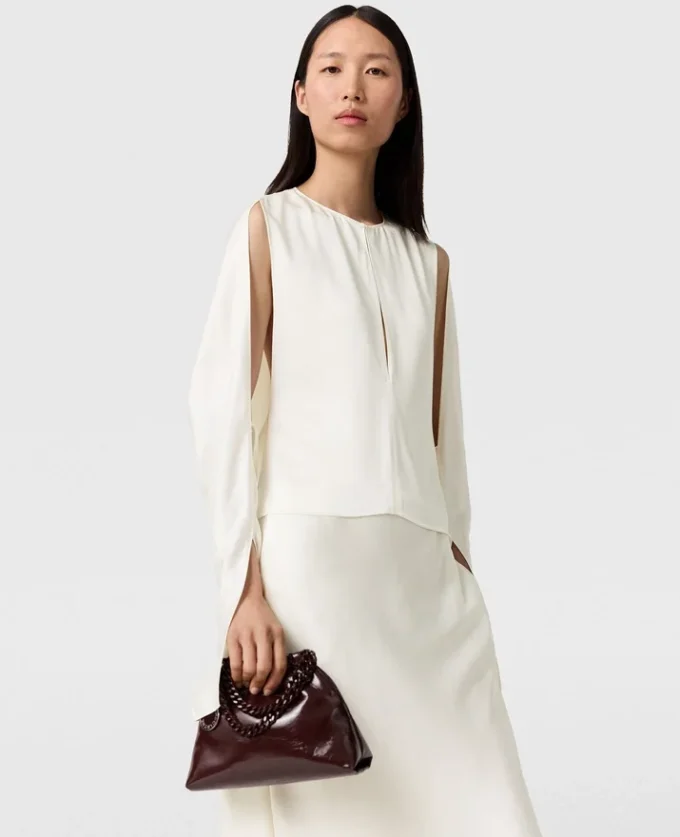 Cape-Sleeve Cut-Out Satin Top Cape-Sleeve Cut-Out Satin Top