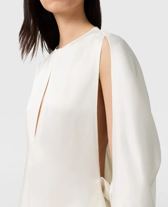 Cape-Sleeve Cut-Out Satin Top Cape-Sleeve Cut-Out Satin Top