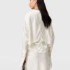 Cape-Sleeve Cut-Out Satin Top Cape-Sleeve Cut-Out Satin Top
