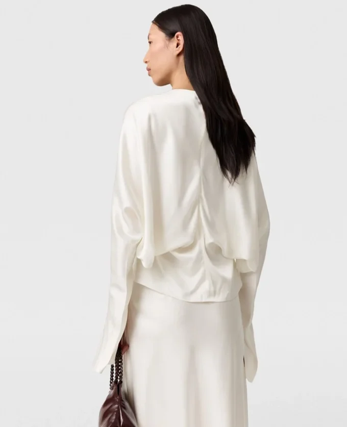 Cape-Sleeve Cut-Out Satin Top Cape-Sleeve Cut-Out Satin Top