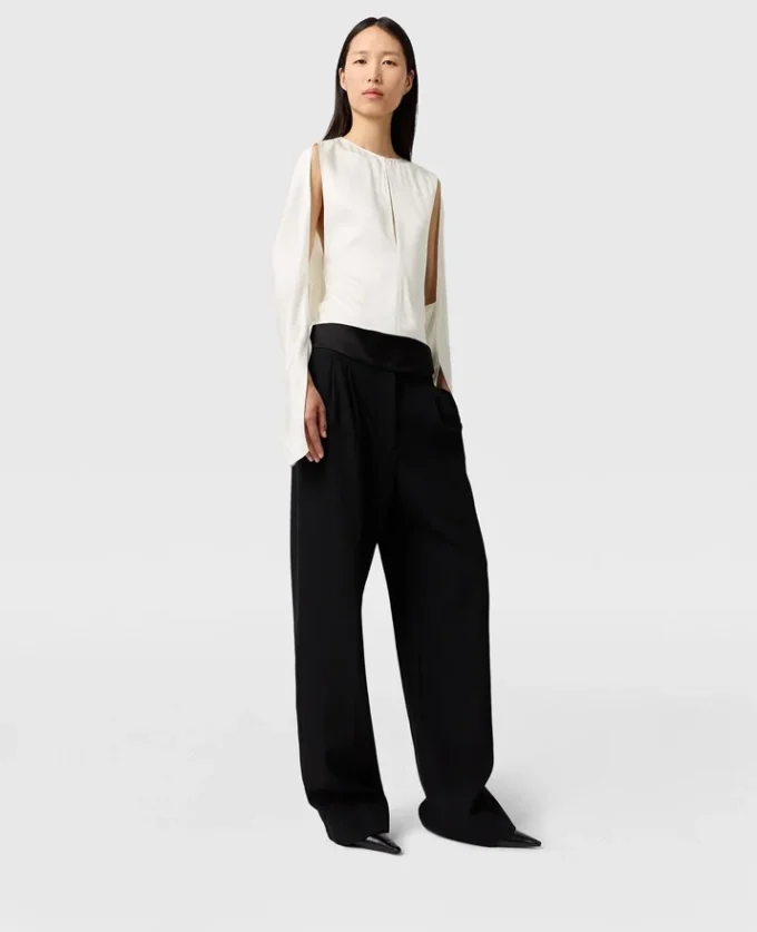 Cape-Sleeve Cut-Out Satin Top Cape-Sleeve Cut-Out Satin Top
