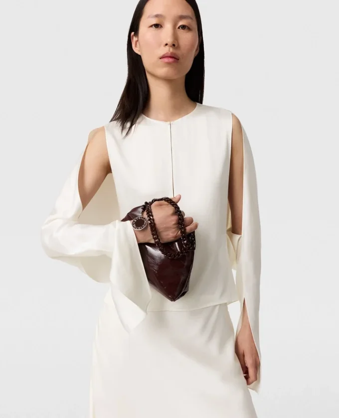 Cape-Sleeve Cut-Out Satin Top Cape-Sleeve Cut-Out Satin Top