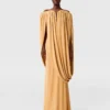 Cape-Sleeve Strapless Pleated Crepe Dress Cape-Sleeve Strapless Pleated Crepe Dress