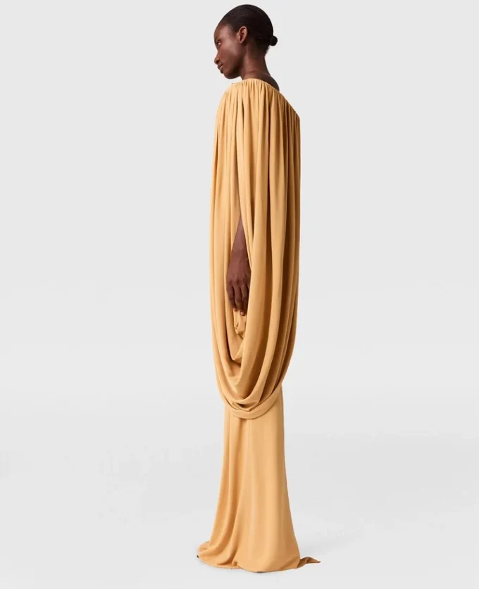 Cape-Sleeve Strapless Pleated Crepe Dress Cape-Sleeve Strapless Pleated Crepe Dress