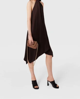 Chain Halterneck Satin Midi Dress