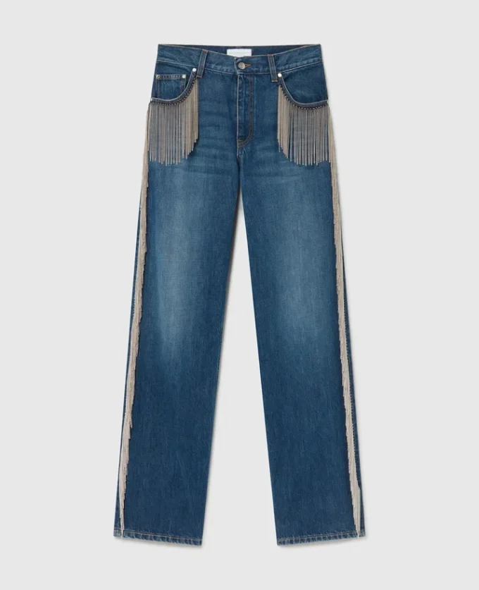 Chain Tassel Straight-Leg Denim Jeans Chain Tassel Straight-Leg Denim Jeans