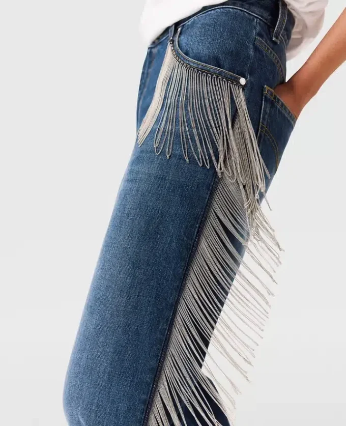 Chain Tassel Straight-Leg Denim Jeans Chain Tassel Straight-Leg Denim Jeans