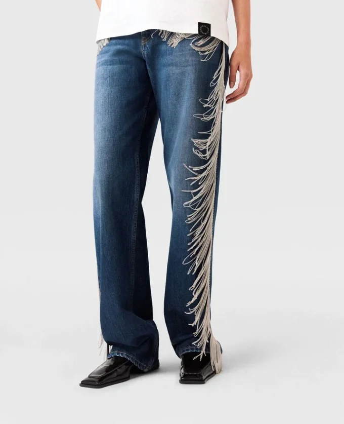 Chain Tassel Straight-Leg Denim Jeans Chain Tassel Straight-Leg Denim Jeans