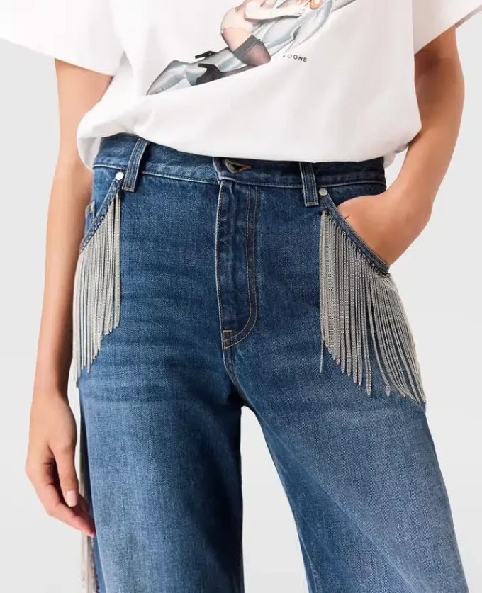 Chain Tassel Straight-Leg Denim Jeans Chain Tassel Straight-Leg Denim Jeans
