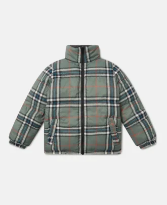 Check Lining High-Neck Puffer Coat