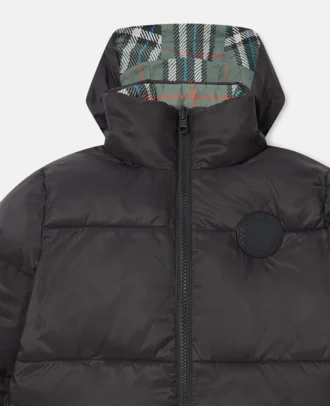 Check Lining High-Neck Puffer Coat