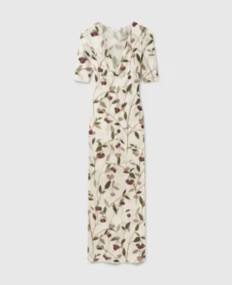 Cherry Print Mesh Half Sleeve Midi Dress