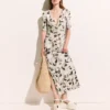 Cherry Print Mesh Half Sleeve Midi Dress Cherry Print Mesh Half Sleeve Midi Dress