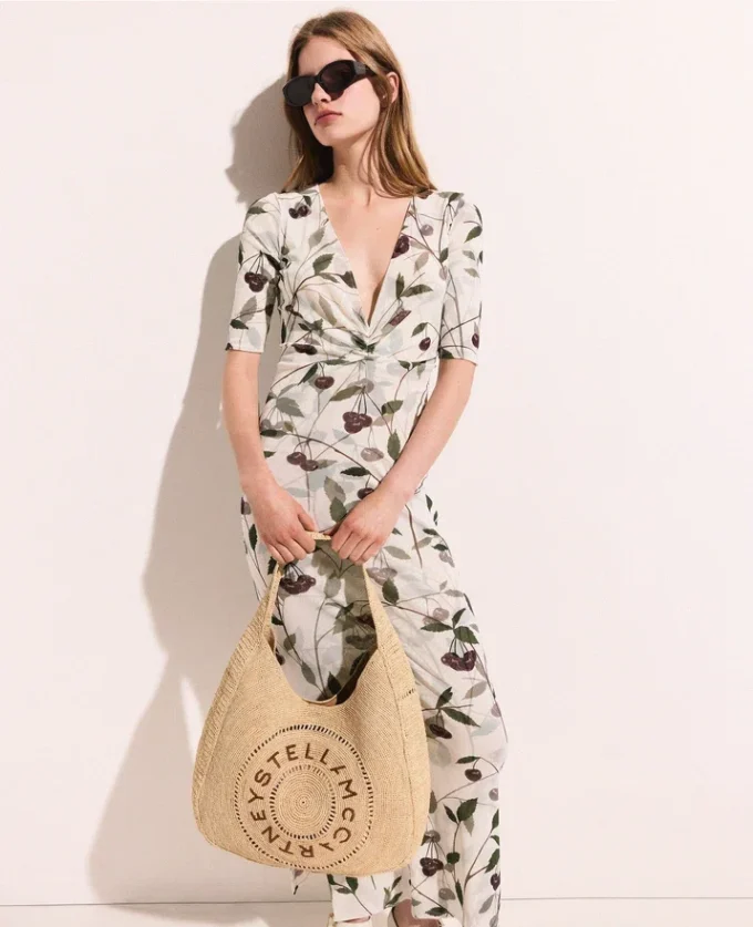 Cherry Print Mesh Half Sleeve Midi Dress Cherry Print Mesh Half Sleeve Midi Dress