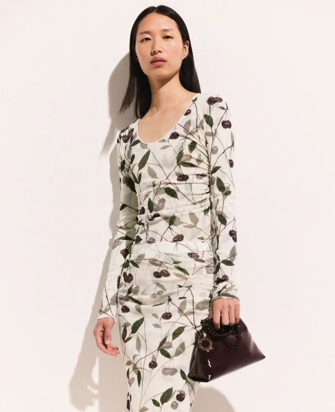 Cherry Print Mesh Long Sleeve Top Cherry Print Mesh Long Sleeve Top