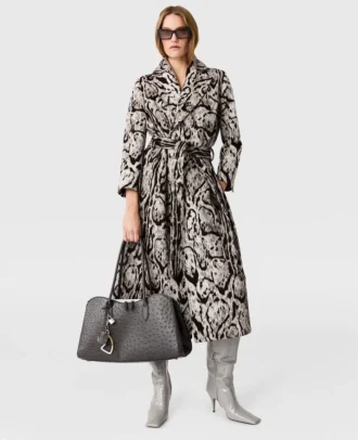 Cloud Leopard Jacquard Belted Trench Coat