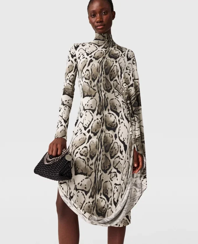 Cloud Leopard Print Draped Midi Dress Cloud Leopard Print Draped Midi Dress