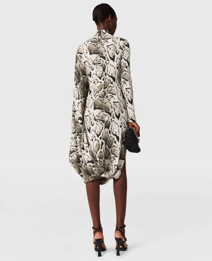 Cloud Leopard Print Draped Midi Dress Cloud Leopard Print Draped Midi Dress